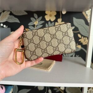Gucci Ophidia Card Case Monogram Key Pouch - Beige Brown GG Canvas